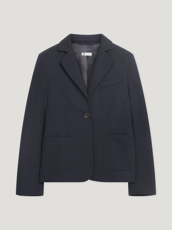 Navy Knitted Cotton 1 Button Jacket
