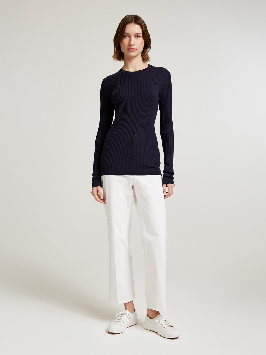 Navy Skinny Rib Crew - Connolly