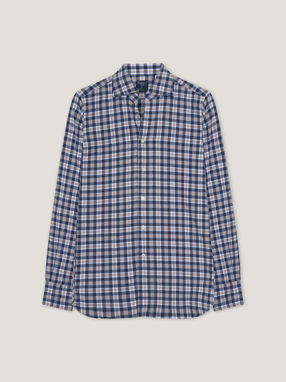 Beige/ Blue Comfort Hand Finish Shirt - Connolly