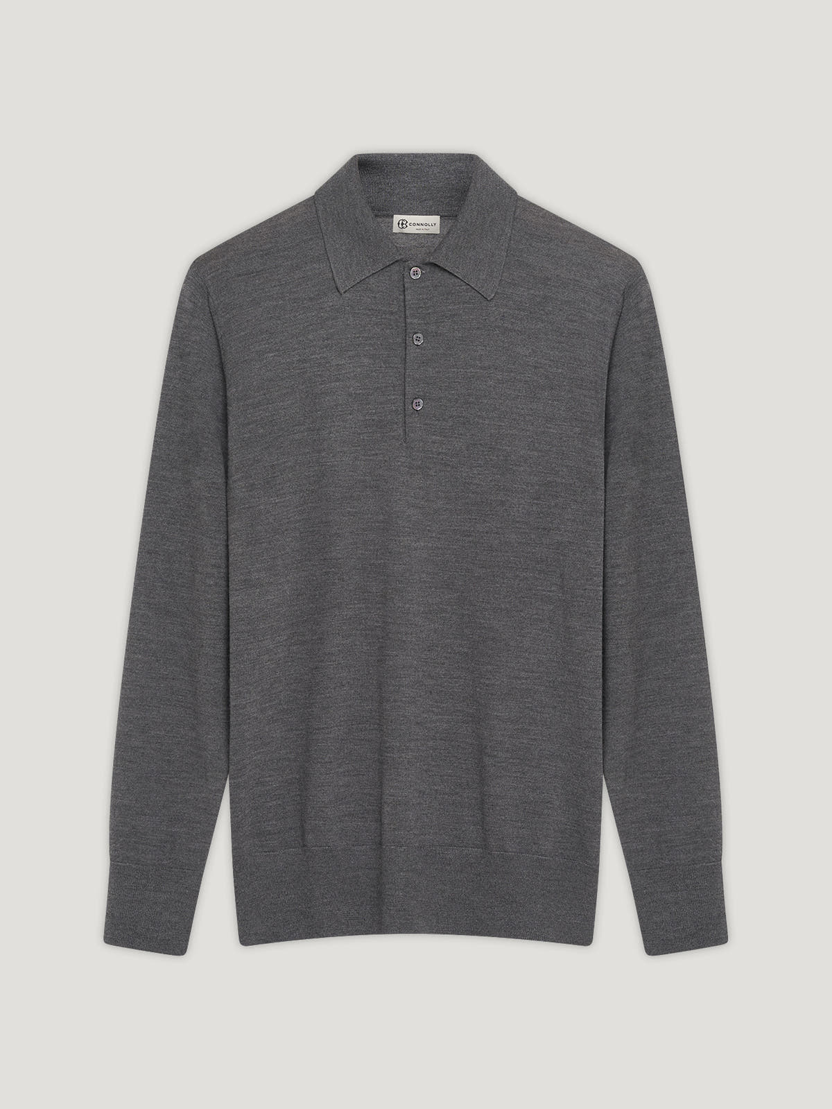 Grey 3 Button Merino Polo Shirt - Connolly
