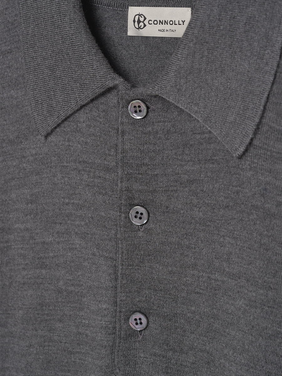 Grey 3 Button Merino Polo Shirt - Connolly