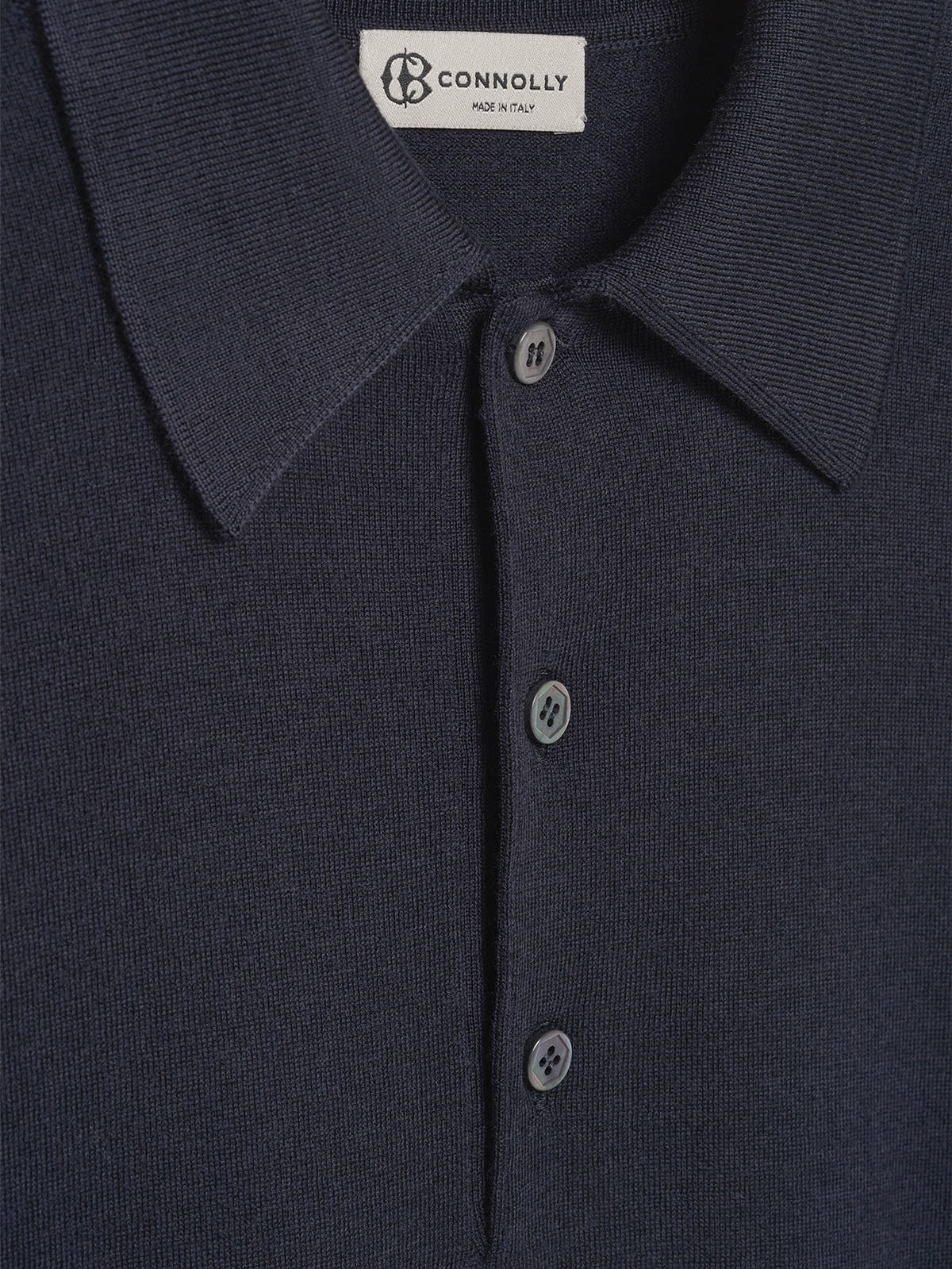 Navy 3 Button Merino Polo Shirt - Connolly