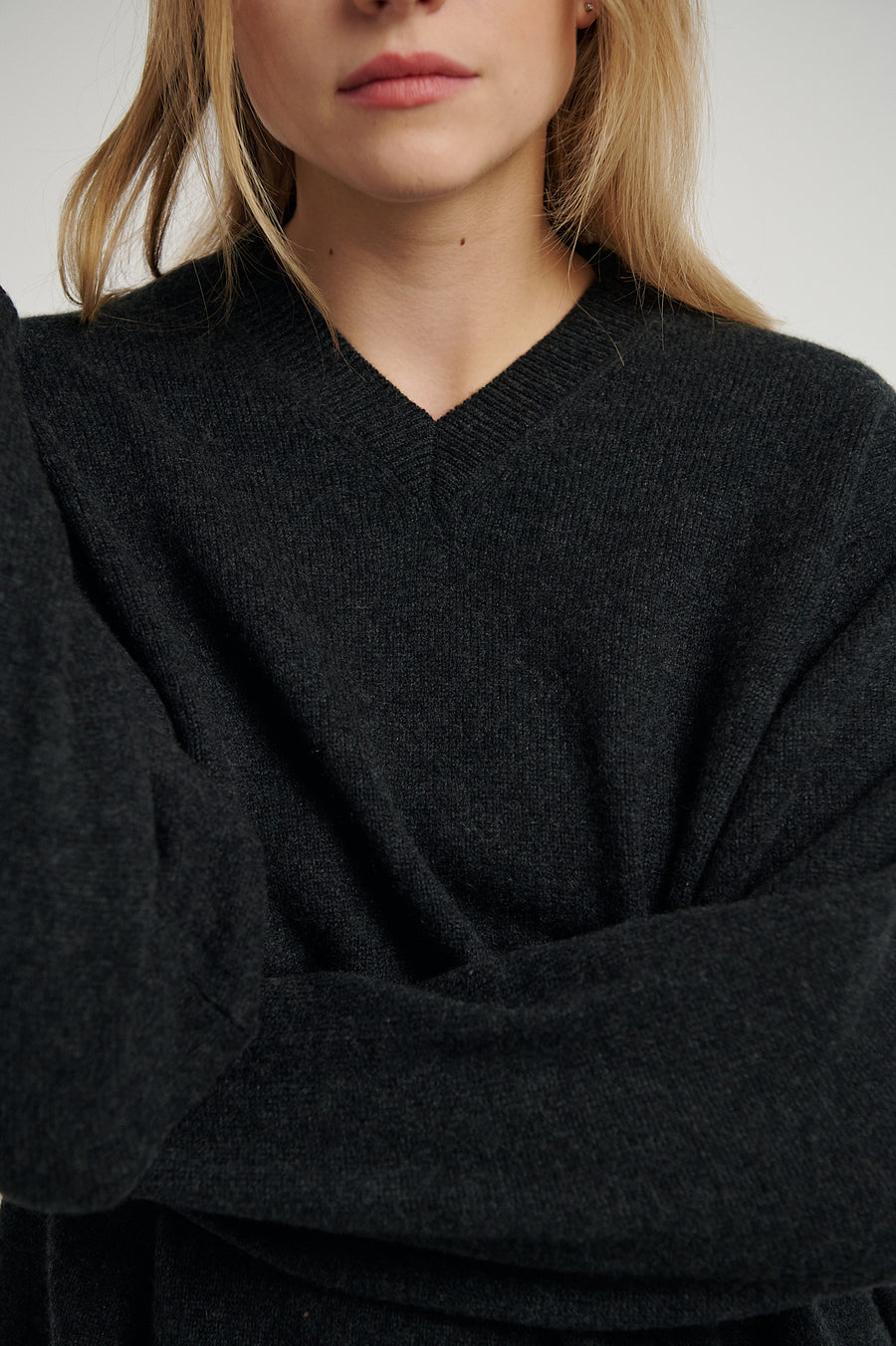 Charcoal 4 Ply Favourite V Neck Sweater - Connolly