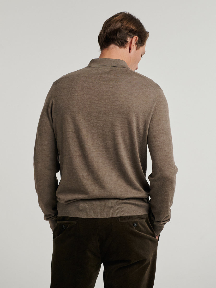 Brown 3 Button Merino Polo Shirt - Connolly