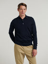 Navy 3 Button Merino Polo Shirt
