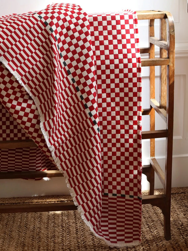 White/Red Cashmere Checkered Blanket