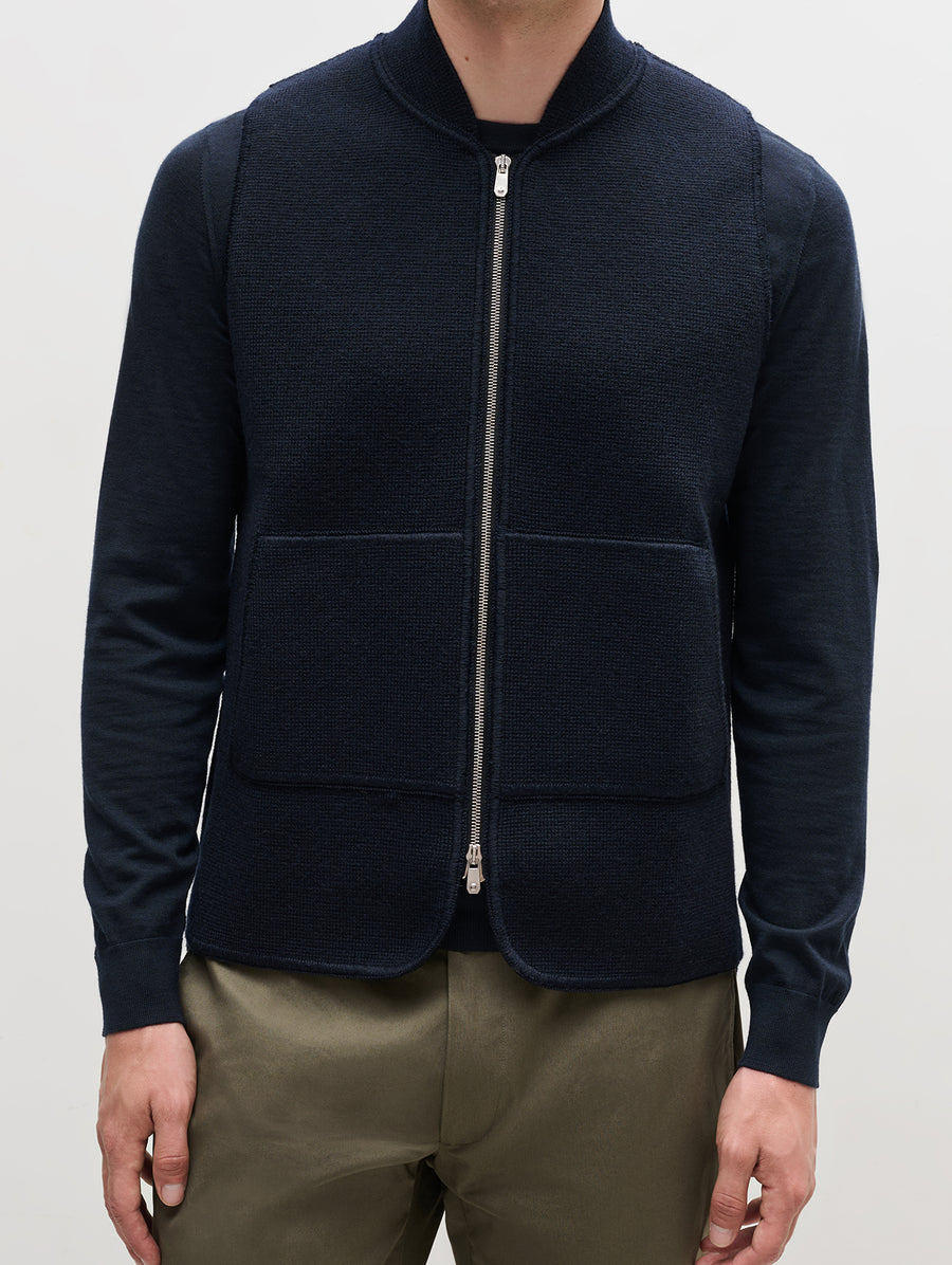 Navy Wool Drop Back Car Vest