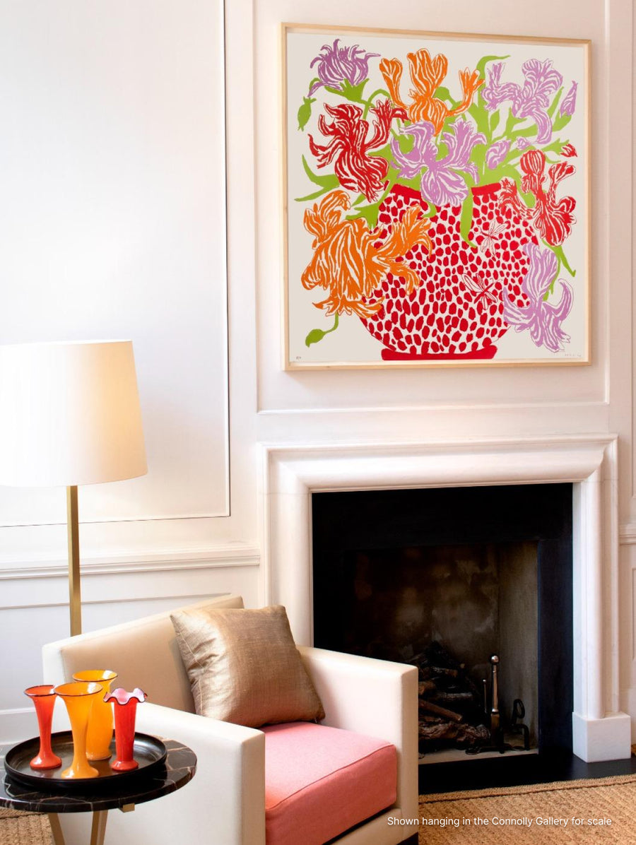 Red Orange Cut Flowers: Triptych Screen Print - Connolly