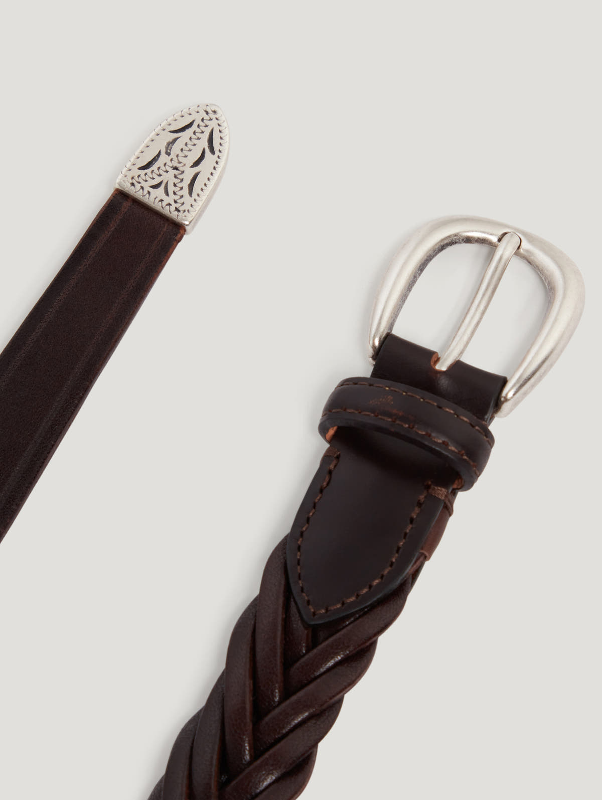 Dark Brown Plaited Leather Belt - Connolly