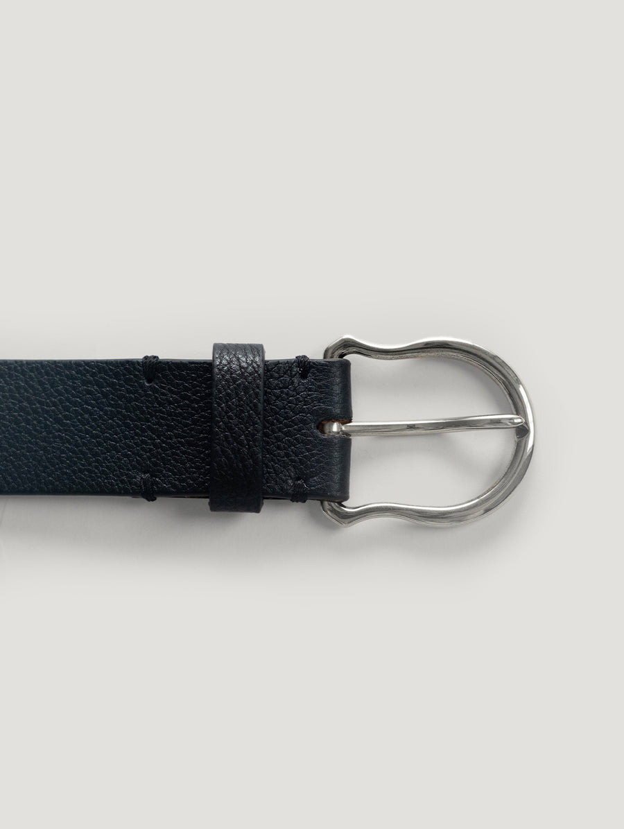 Black Grain Silver Shield Buckle Belt - Connolly