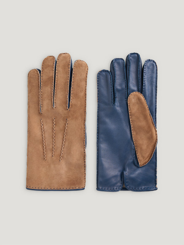 Blue/Brown Mens Bicolor Nappa Gloves