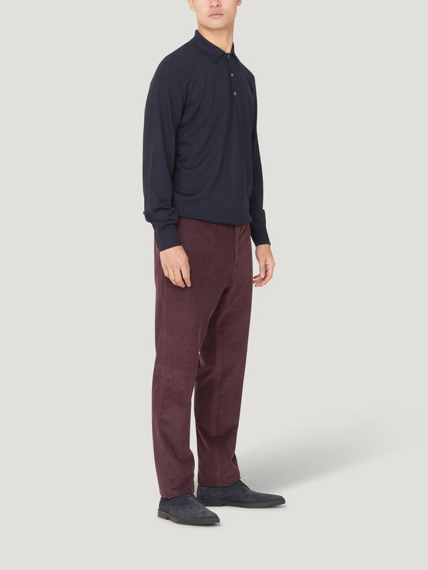 Connolly Burgundy Classic Fit Cashmere Cord Trousers