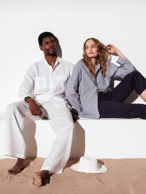 White Wide Leg Linen Trousers