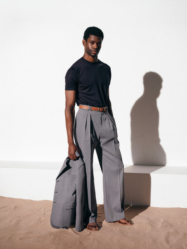 Blue Oxford Bag Trousers
