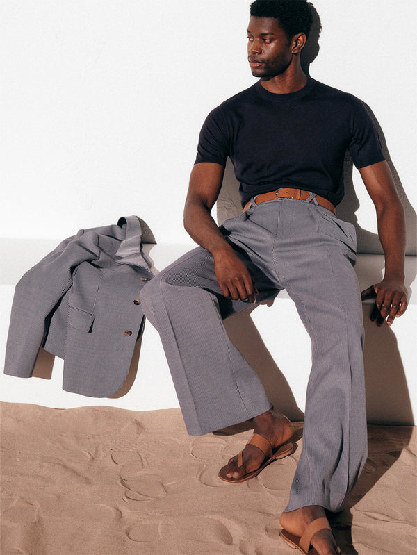 Blue Oxford Bag Trousers