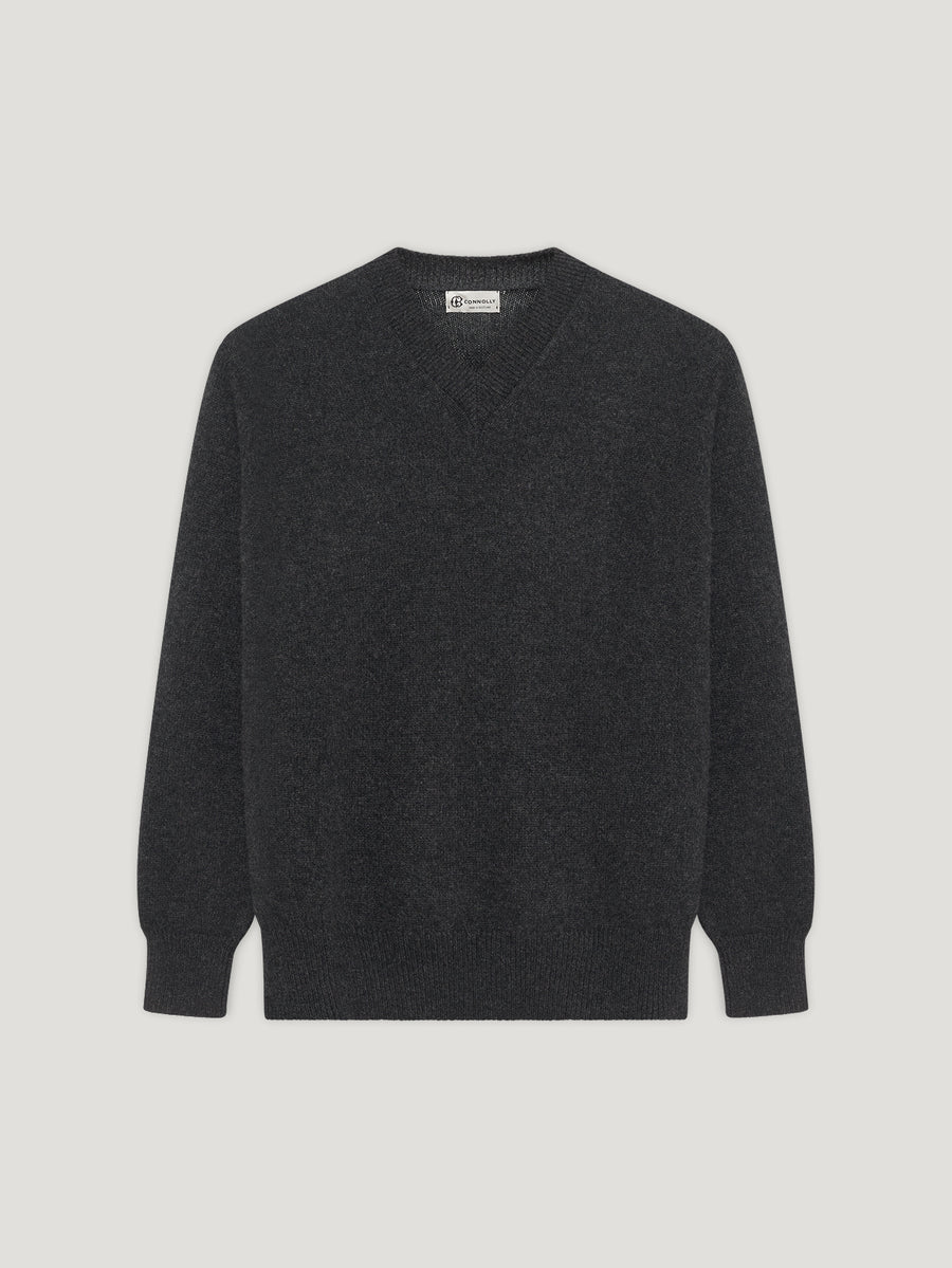 Charcoal 4 Ply Favourite V Neck Sweater - Connolly