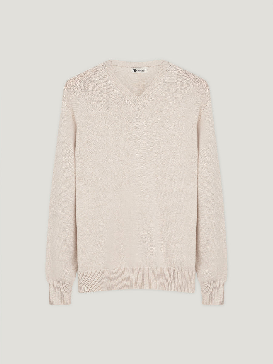 Oat 4 Ply Favourite V Neck Sweater - Connolly