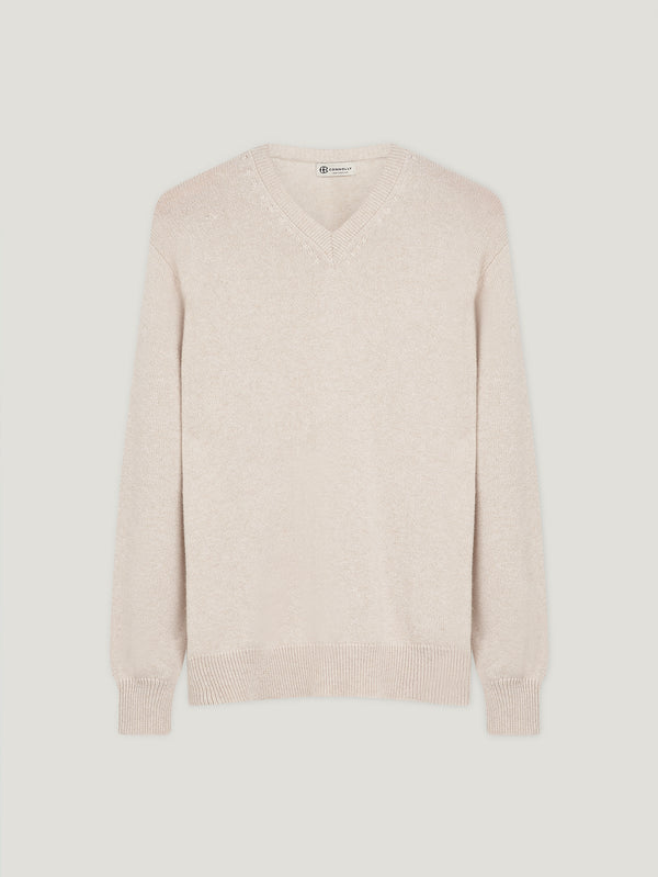 Oat 4 Ply Favourite V Neck Sweater