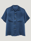 Blue Short Sleeve Silk Shirt