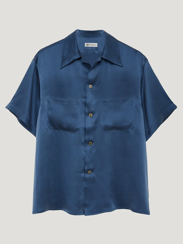 Blue Short Sleeve Silk Shirt