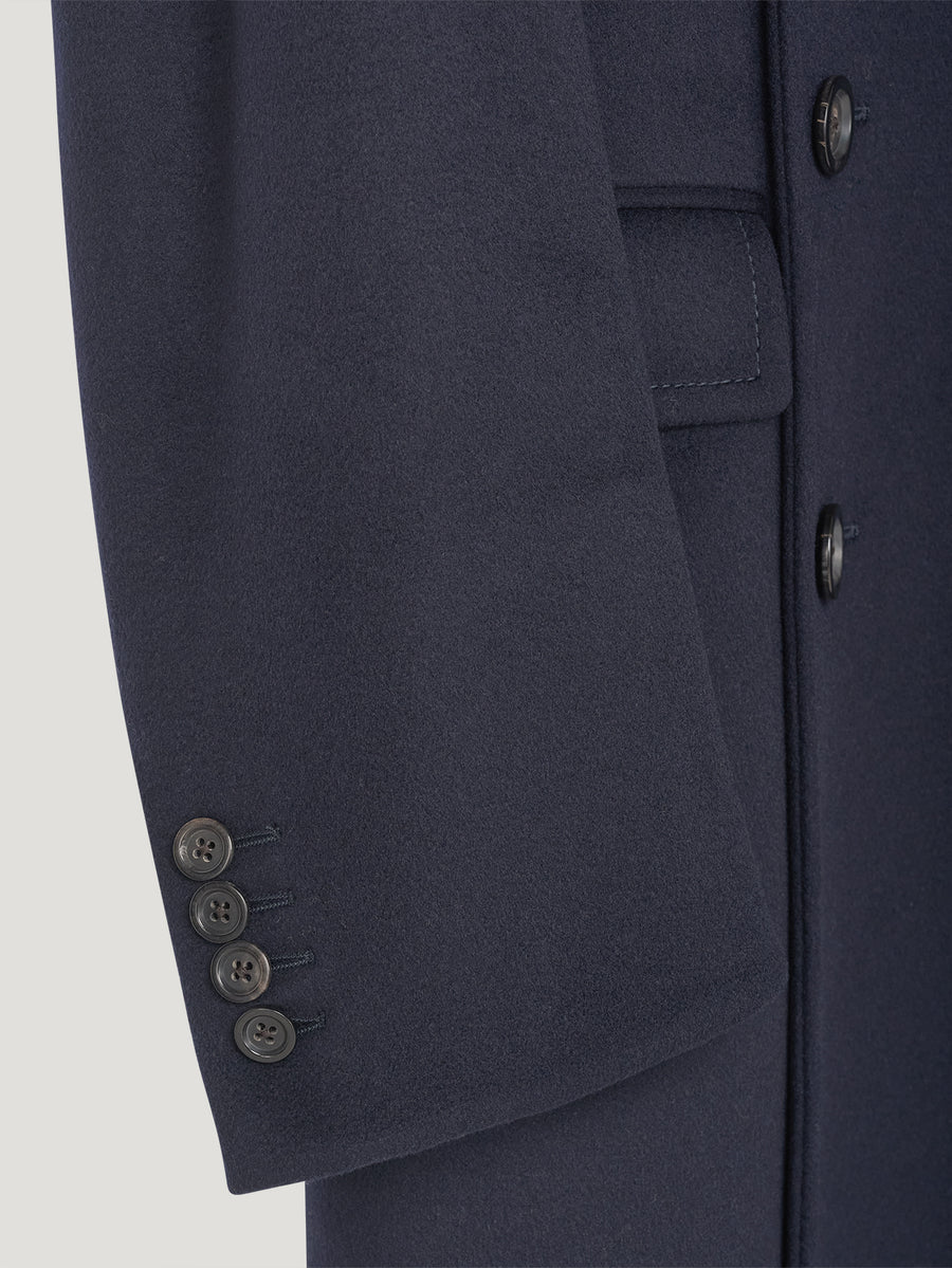 Navy Double Breasted Peak Lapel Long Coat - Connolly