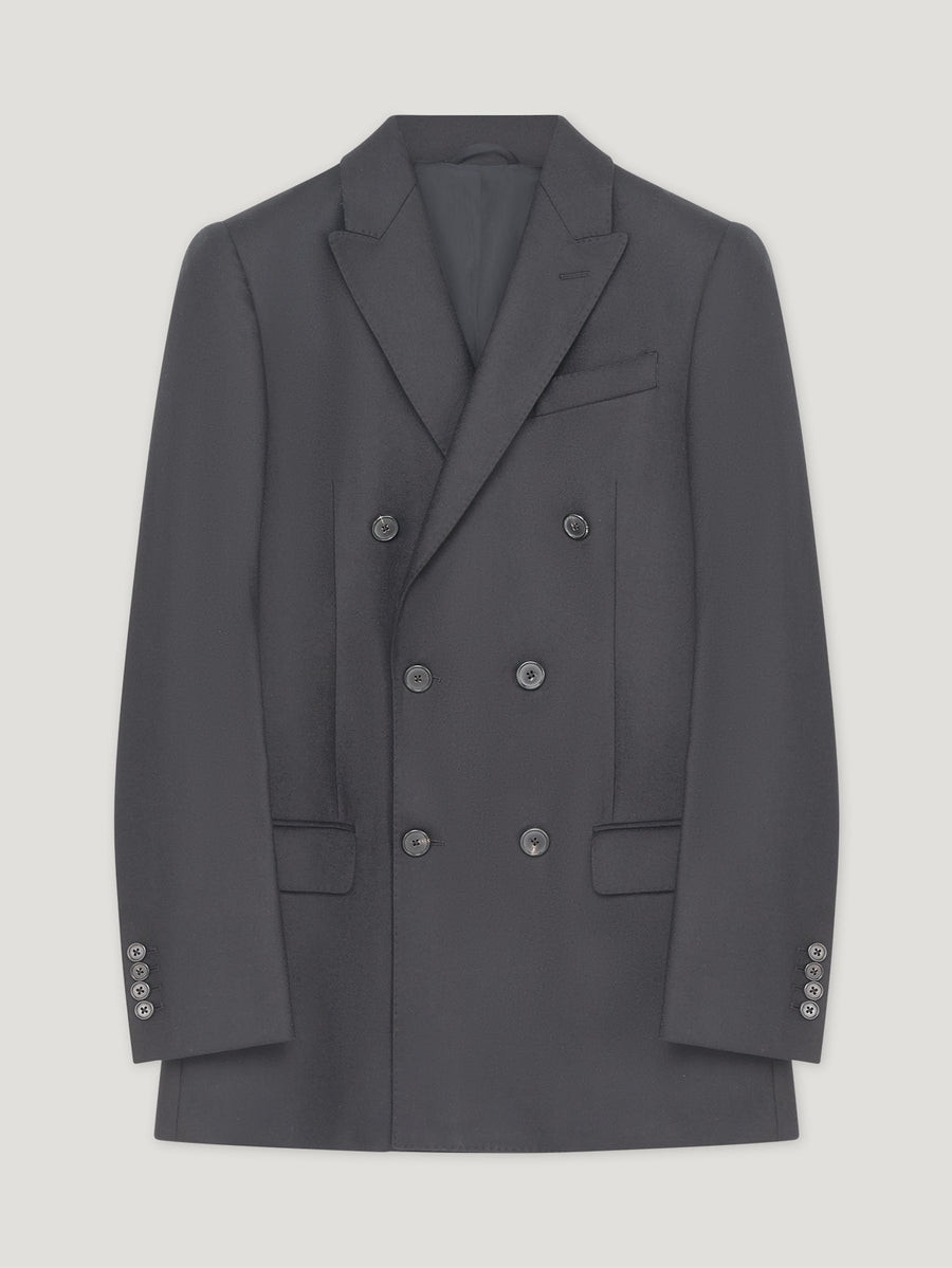 Black Long Double-Breasted Flannel Jacket - Connolly