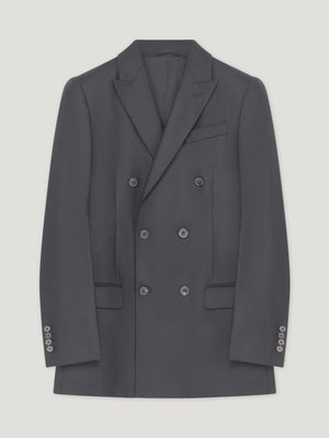 Black Long Double-Breasted Flannel Jacket