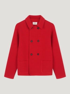 Red Wool Short Double Breasted Mac