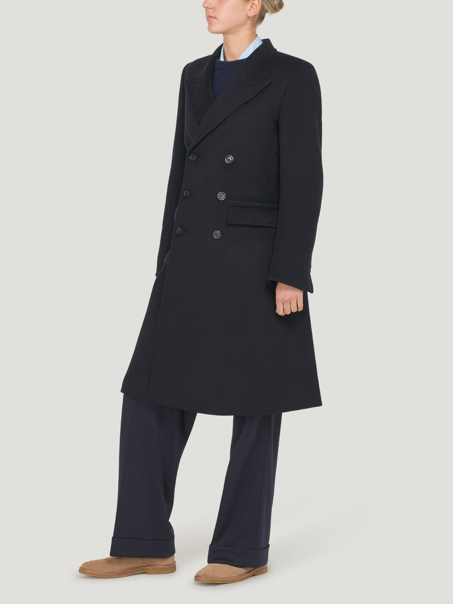 Navy Double Breasted Cashmere Coat - Connolly