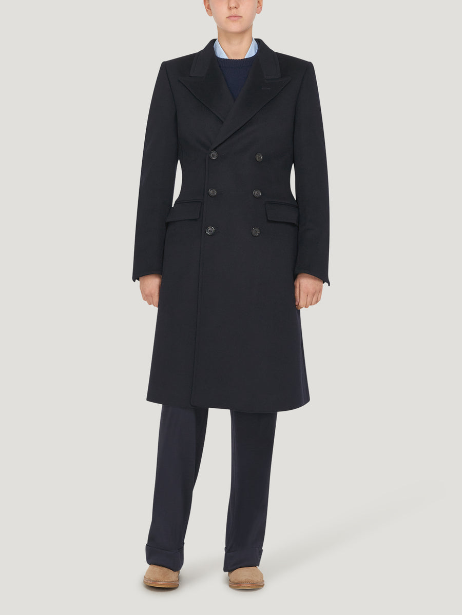 Navy Double Breasted Cashmere Coat - Connolly