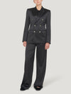 Black Double Breasted Silk Satin Jacket