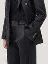 Black Double Breasted Silk Satin Jacket