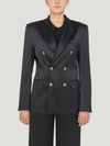 Black Double Breasted Silk Satin Jacket