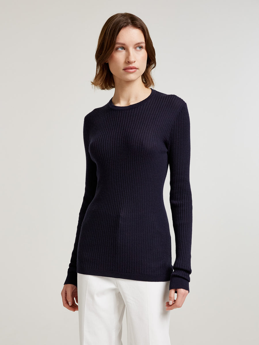 Navy Skinny Rib Crew - Connolly