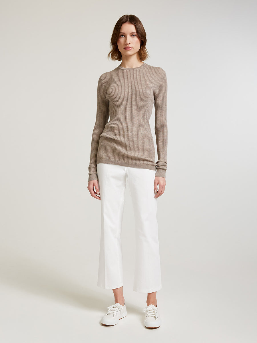 Light Grey Skinny Rib Crew - Connolly