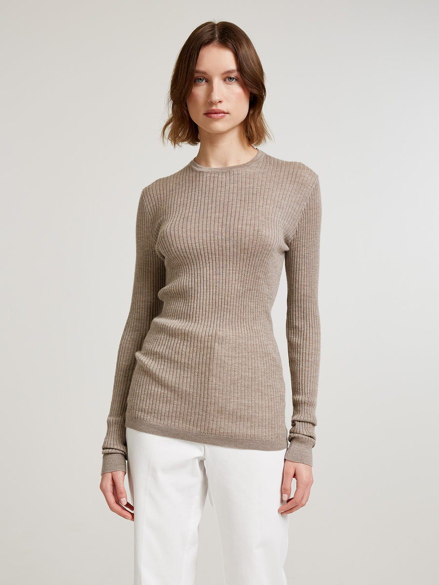 Light Grey Skinny Rib Crew - Connolly