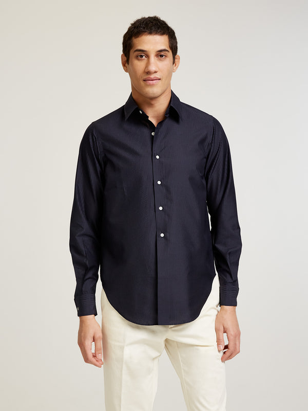 Dark Navy Silk Seersucker Shirt