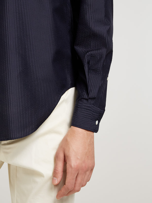 Dark Navy Silk Seersucker Shirt