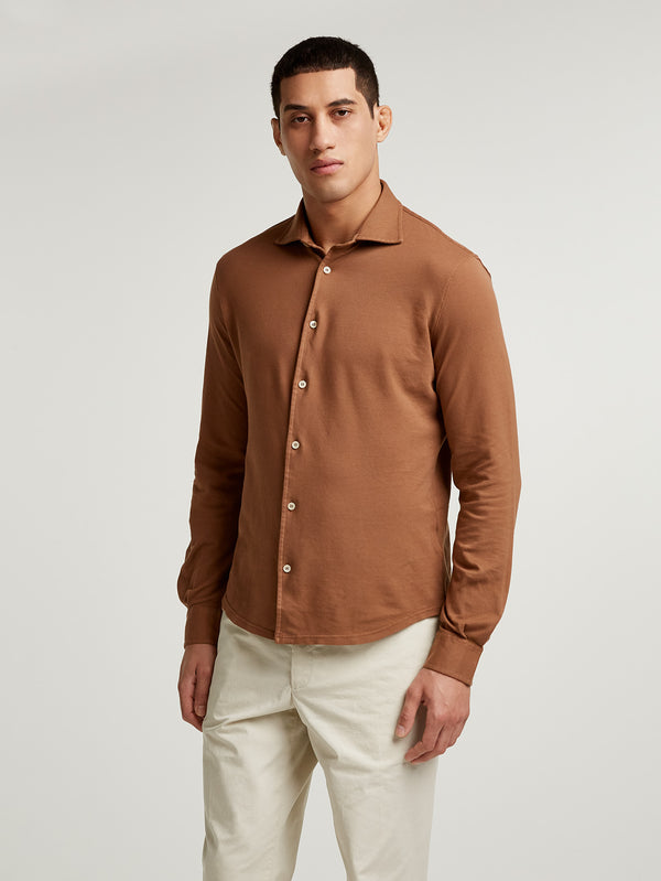 Tobacco Pique Cotton Polo Shirt