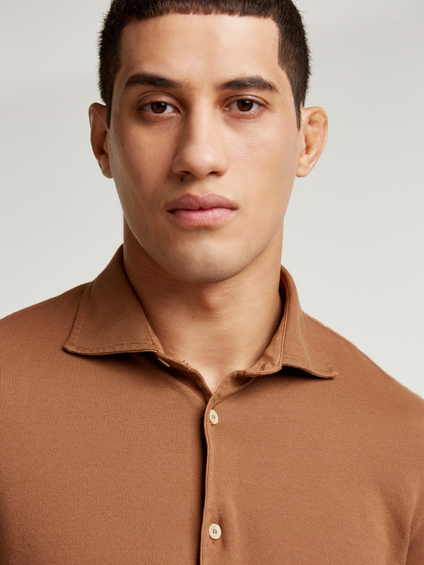 Tobacco Pique Cotton Polo Shirt