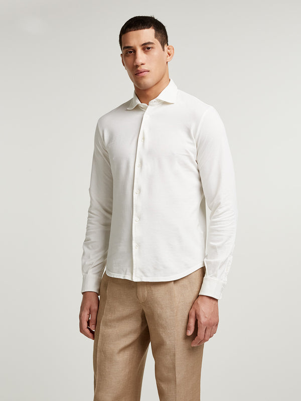 Ecru Pique Cotton Polo Shirt
