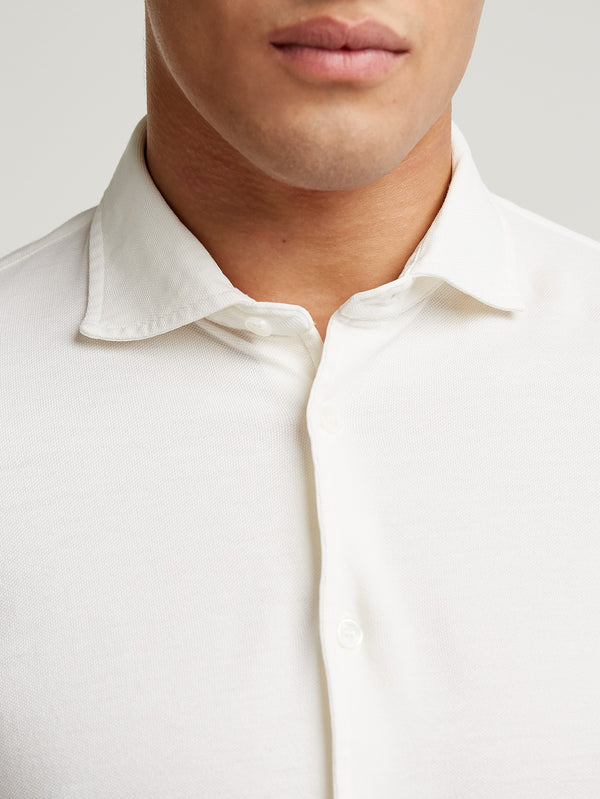 Ecru Pique Cotton Polo Shirt