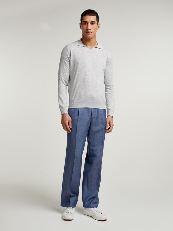 Grey Summer Open Collar Polo