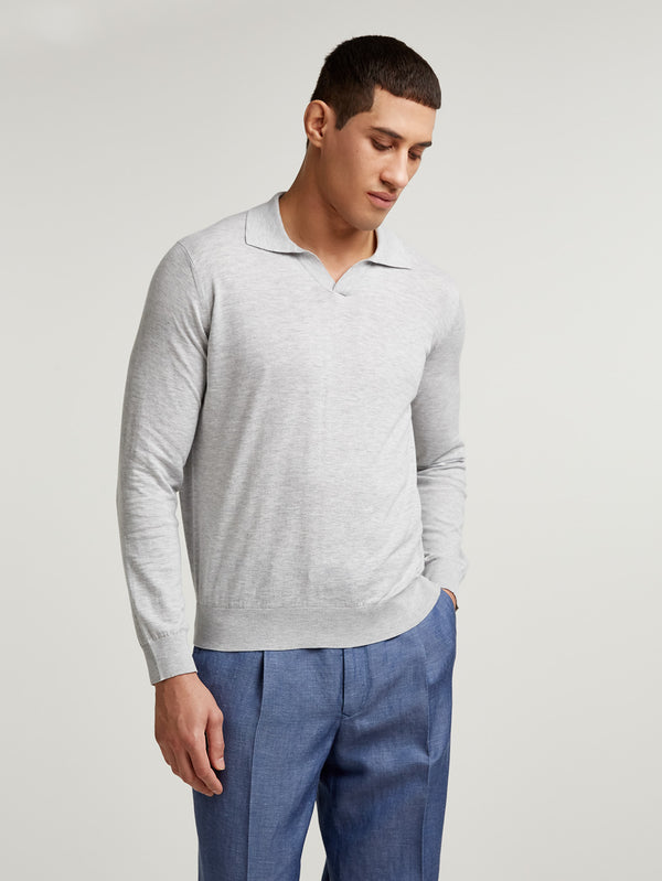 Grey Summer Open Collar Polo