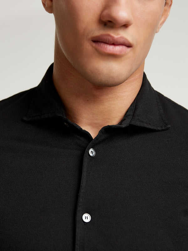 Black Pique Cotton Polo Shirt