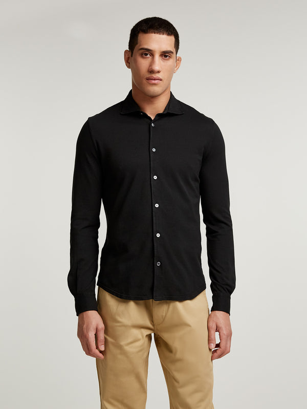 Black Pique Cotton Polo Shirt