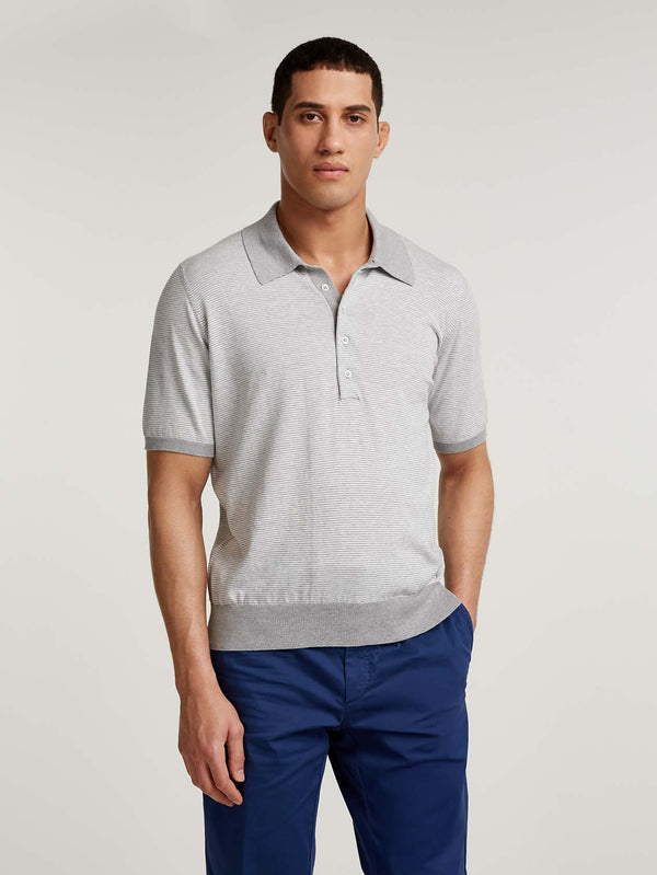Grey/Off White Stripe Polo Shirt