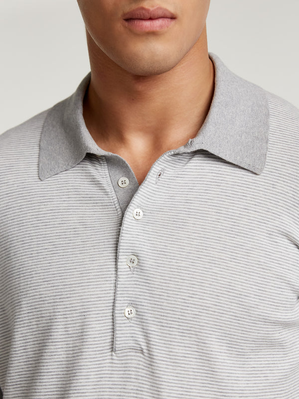Grey/Off White Stripe Polo Shirt