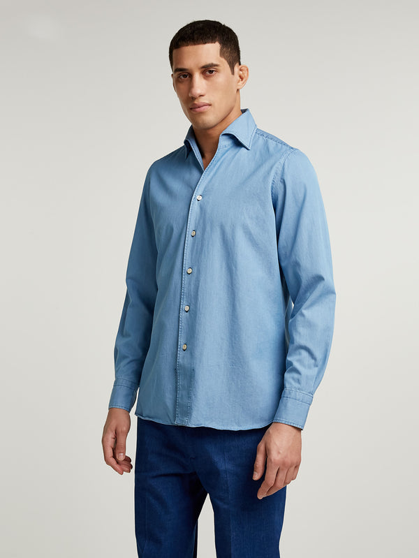 Light Blue Open Collar Shirt