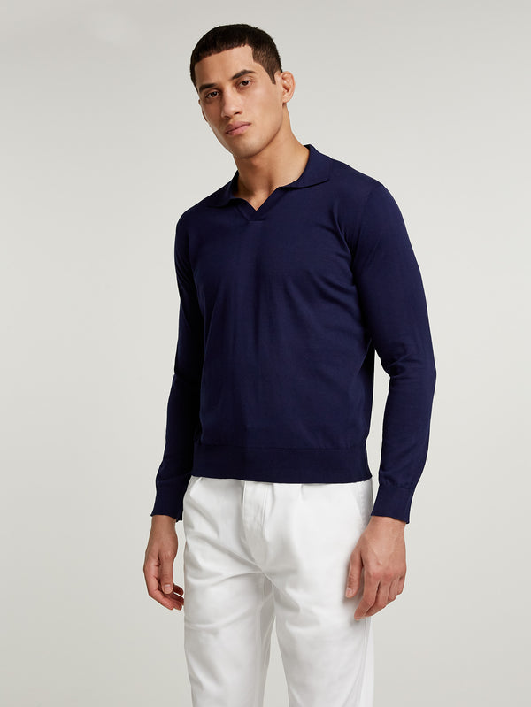 Navy Summer Open Collar Polo